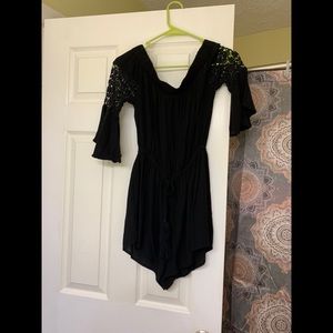Black Off The Shoulder Lace Romper